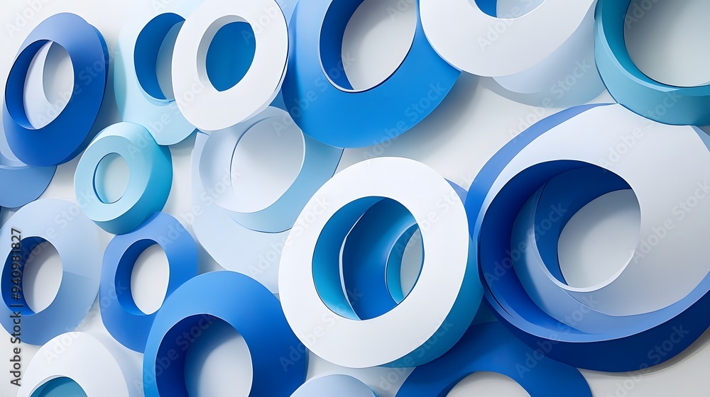 52. Contemporary 3D wall art featuring interlocking circle paper cutouts with a high-gloss finish 52. Contemporary 3D wall art featuring interlocking circle paper cutouts with a high-gloss finish