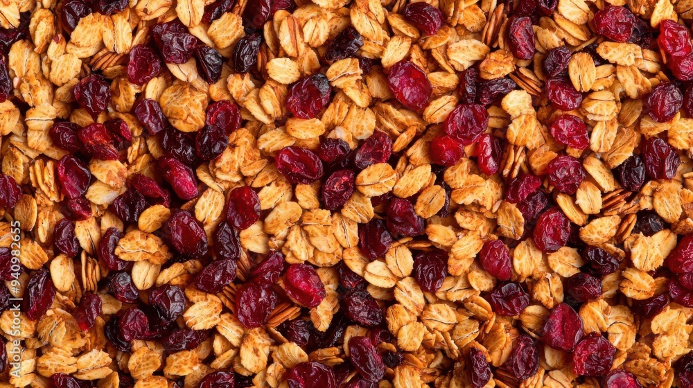 Organic granola with nuts and dried cranberries, high in fiber and antioxidants Organic granola with nuts and dried cranberries, high in fiber and antioxidants
