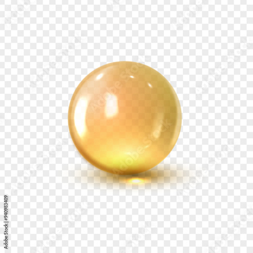 3d vector illustration of a golden shiny ball on a transparent background