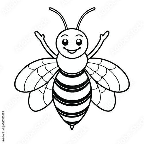 Cute Honey Bee Vector Illustration | Cartoon Bumblebee, Pollination, Nature, Spring, Garden, Wildlife"