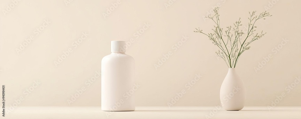 Hair treatment bottle with a sleek, stylish design, modern packaging, elegant beauty Hair treatment bottle with a sleek, stylish design, modern packaging, elegant beauty