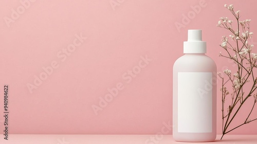 Hair treatment bottle with a clean, minimalist label, elegant packaging, modern beauty