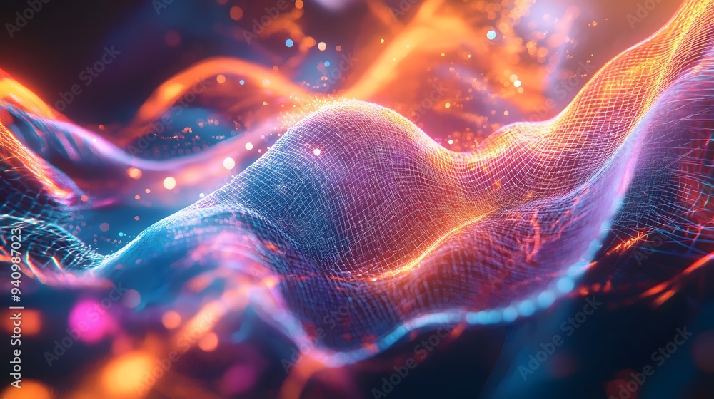 Abstract Orange Blue Wave Mesh Digital Data Flow Abstract Orange Blue Wave Mesh Digital Data Flow