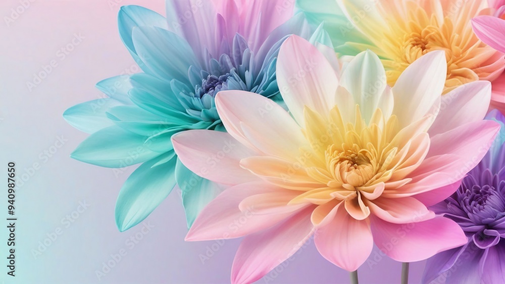 Obraz premium a colorful flower with the word flower on it.