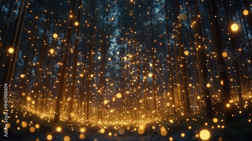 Enchanted Forest Night A Mystical Realm of Glowing Lights, Deep Woods, and Tranquil Atmosphere Immerse Yourself in the Magic of Nature's Nighttime Symphony, Where Stars Twinkle and Solitude Reigns