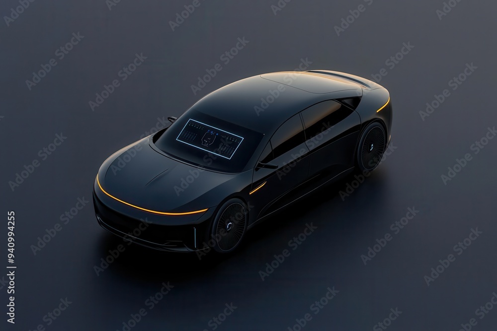 Futuristic autonomous electric vehicle with AI interface, advanced technology, 3D illustration
