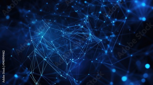 Abstract dark blue technical background. Technology background with line and dot particles surface