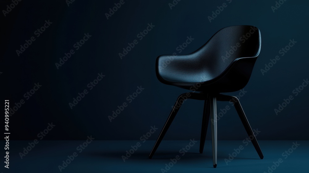 A black chair with legs against a dark background, AI A black chair with legs against a dark background, AI