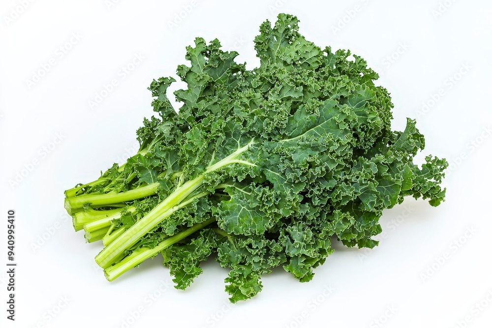 Fototapeta premium A bunch of fresh kale leaves, showcasing their vibrant green color and curly texture.