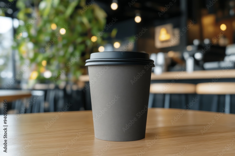 A photoshop mockup of plain coffee cup packaging in a coffee house or a cafe A photoshop mockup of plain coffee cup packaging in a coffee house or a cafe
