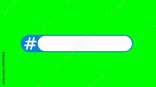 Animation of the appearance of blank hashtag cartridge with blue and dark blue colors with its symbol appearing on green screen and white background with alpha channel