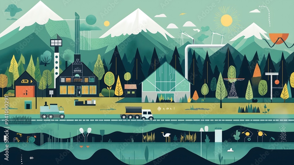 Naklejka premium Sustainable Green Industry and Ecosystem Harmony