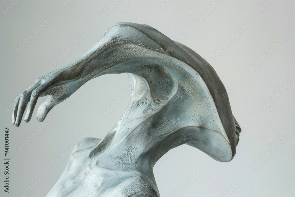 Naklejka premium Detailed close-up of a man's hand set against a white backdrop, highlighting the texture and shape of the fingers, Curved arms with flowing, organic movements, AI generated