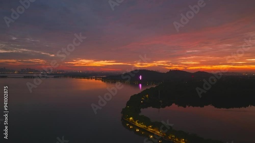 Summer sunrise scenery of Wuhan East Lake Scenic Area photo