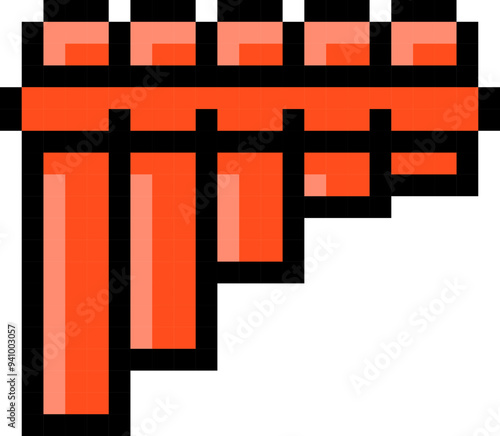 Panpipes icon. Musical instrument symbol. Pixel style.