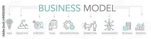Business model concept - thin line two-tone icon vector illustration