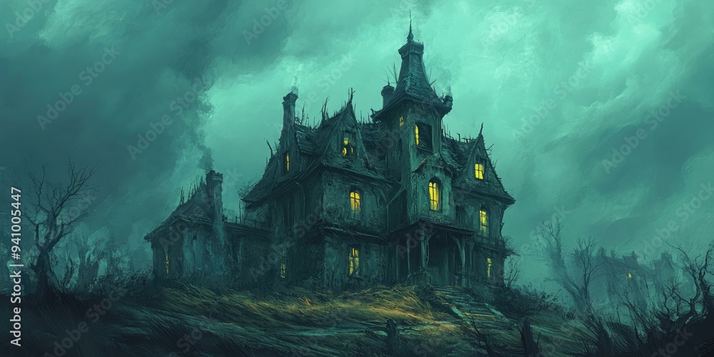 Haunted house in dark forest at night. Haunted house in dark forest at night.