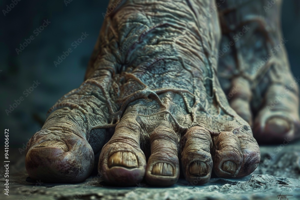 A close-up of a man's feet, visibly dirty, highlighting the effects of outdoor activity or lack of cleanliness, Detailed, realistic feet with textured skin, AI generated A close-up of a man's feet, visibly dirty, highlighting the effects of outdoor activity or lack of cleanliness, Detailed, realistic feet with textured skin, AI generated