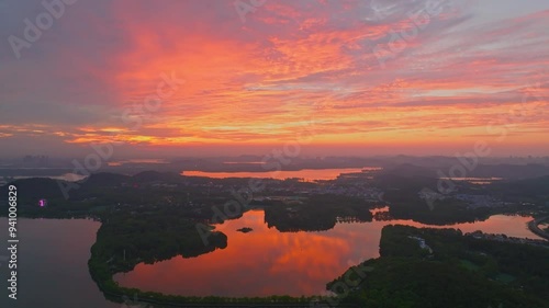 Summer sunrise scenery of Wuhan East Lake Scenic Area photo