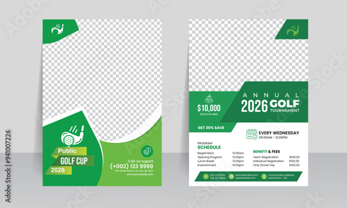 Golf tournament flyer template design for sports event championship league