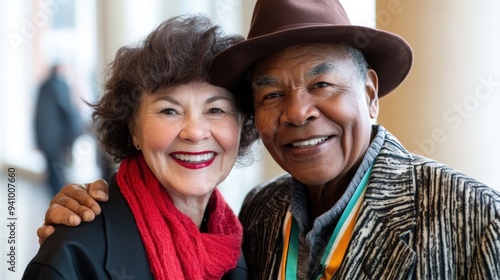 A man and woman smiling for the camera in a room, AI