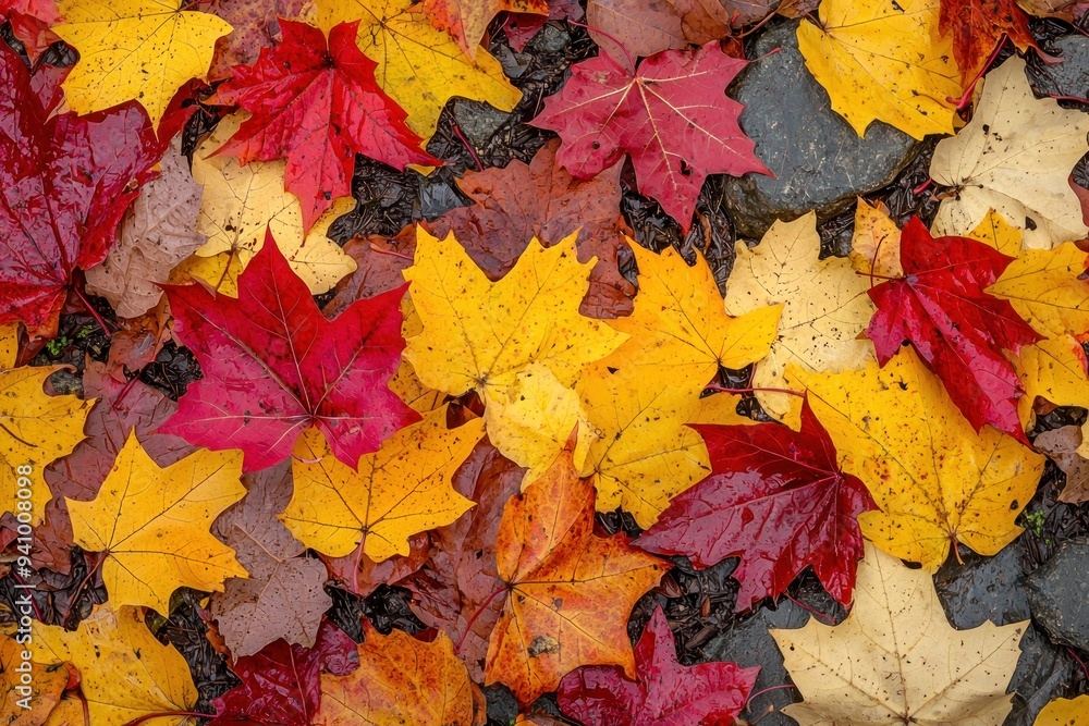 Colorful autumn leaves in various shades of red, yellow, and orange Generative AI Colorful autumn leaves in various shades of red, yellow, and orange Generative AI