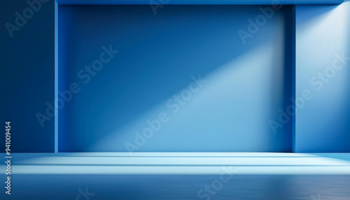 Wallpaper Mural Blue background abstract geometry studio scene with shadow and light for product display showroom mockup.Minimal interior with empty space.Generative AI Torontodigital.ca
