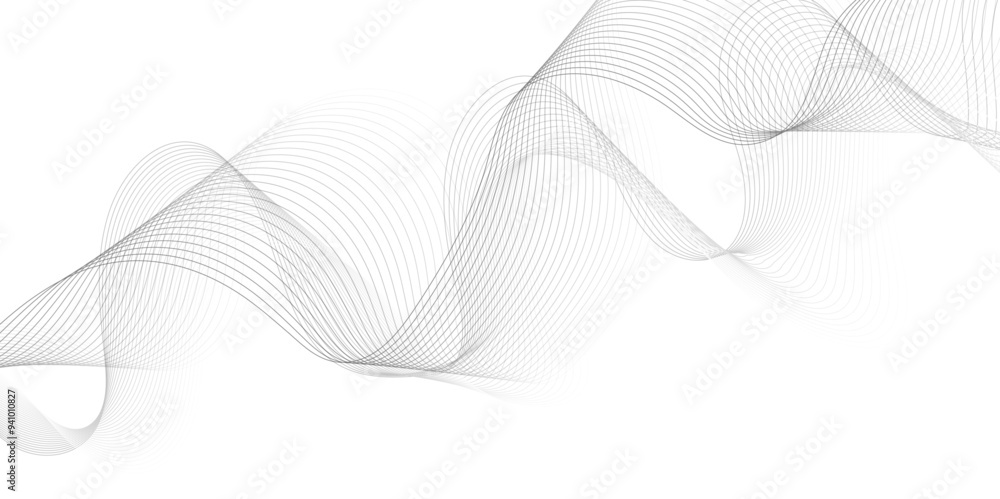 White wave curve lines banner background design. Abstract soft wave lines dynamic flowing gray light isolated background. Vector Illustration of the gray pattern of lines. Black stripes on white .