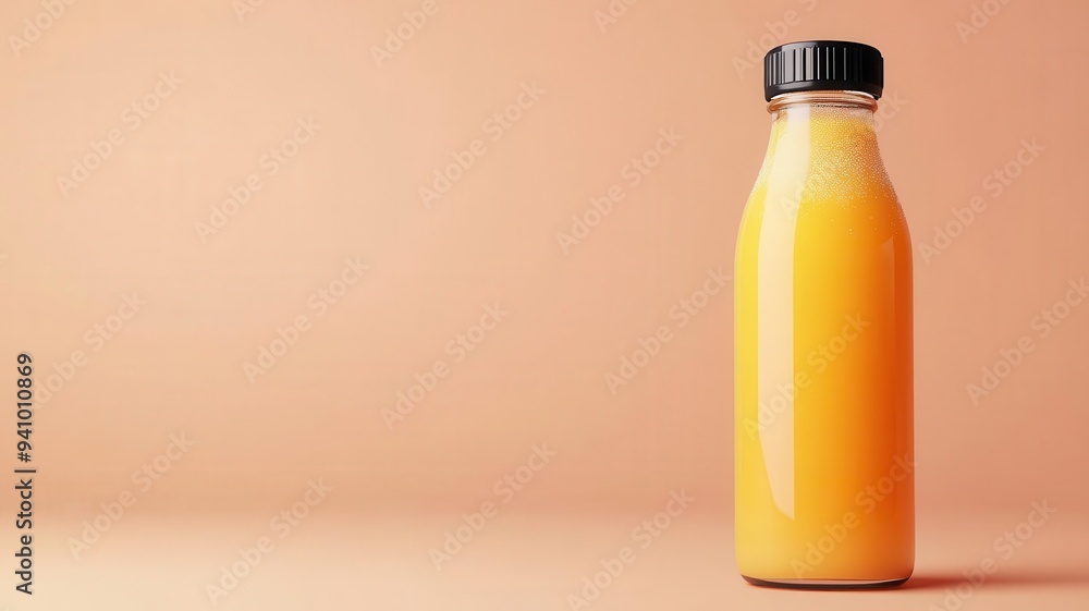 Fruit juice bottle with condensation, refreshing summer drink, 3D illustration Fruit juice bottle with condensation, refreshing summer drink, 3D illustration
