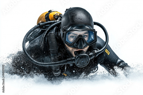 Scuba Diver On White Backgr...