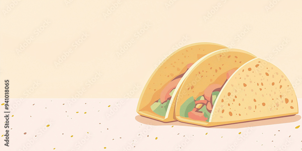 National Taco Day. Two crunchy tacos standing on table with copy space National Taco Day. Two crunchy tacos standing on table with copy space