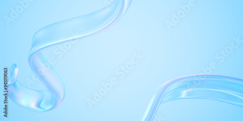 Illustration of a banner with glass transparent ribbon on a blue background.