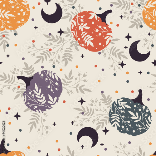 Seamless pattern of Halloween abstract pumpkin. Perfect for fall, Halloween, holidays, fabric, textile.