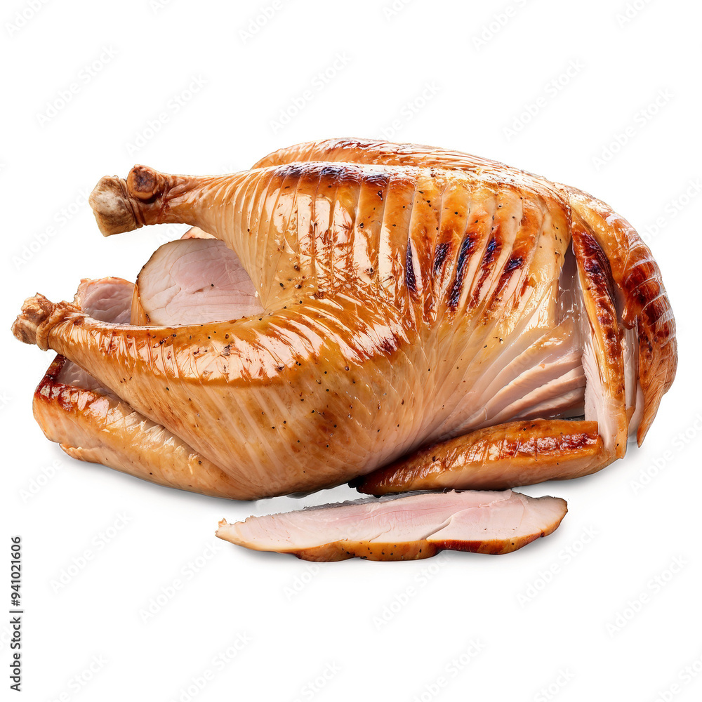 Turkey breast boneless and skinless oven roasted sliced thin shot from above Food and culinary Turkey breast boneless and skinless oven roasted sliced thin shot from above Food and culinary