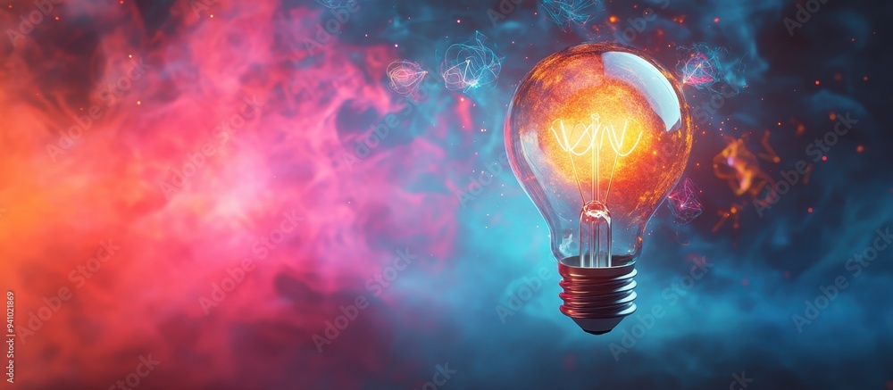 Glowing Light Bulb with Vibrant Abstract Background of Red and Blue Smoke Glowing Light Bulb with Vibrant Abstract Background of Red and Blue Smoke