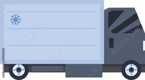 Refrigerated truck transporting goods, side view, isolated on white background