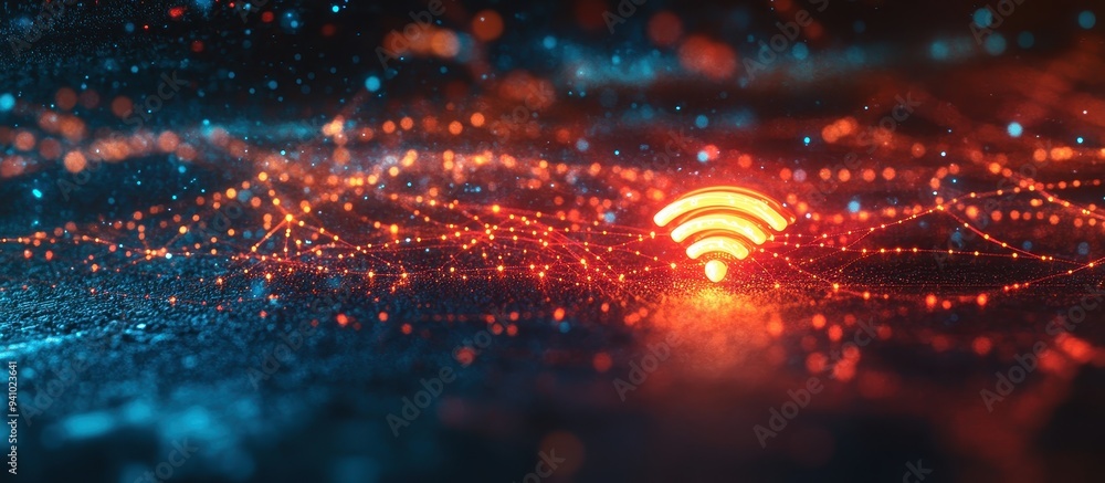 Obraz premium Glowing WiFi Symbol Amidst a Network of Digital Connections Representing Modern Technology and Connectivity