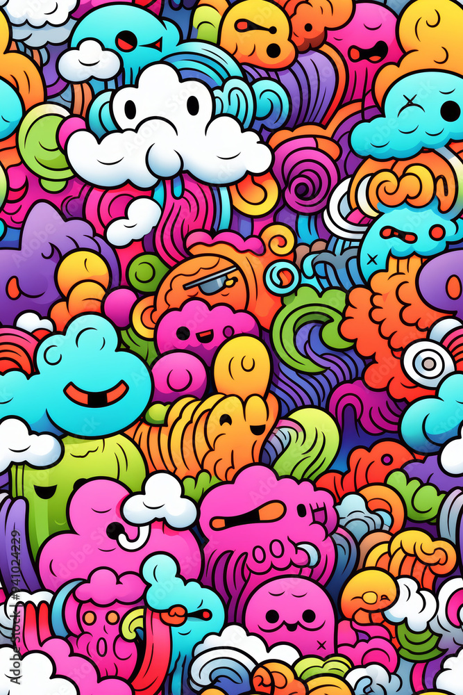 Seamless pattern with colorful doodles and swirls. Seamless pattern with colorful doodles and swirls.