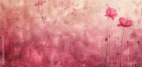 Pink Poppy Flowers on a Grunge Background