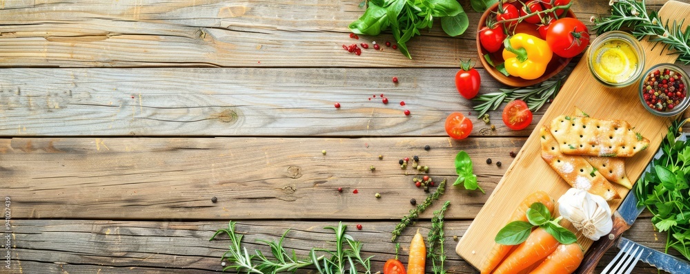 A beautifully arranged rustic wooden board featuring a selection of colorful vegetarian appetizers, set against an inviting background perfect for enhancing messages in high resolution. A beautifully arranged rustic wooden board featuring a selection of colorful vegetarian appetizers, set against an inviting background perfect for enhancing messages in high resolution.