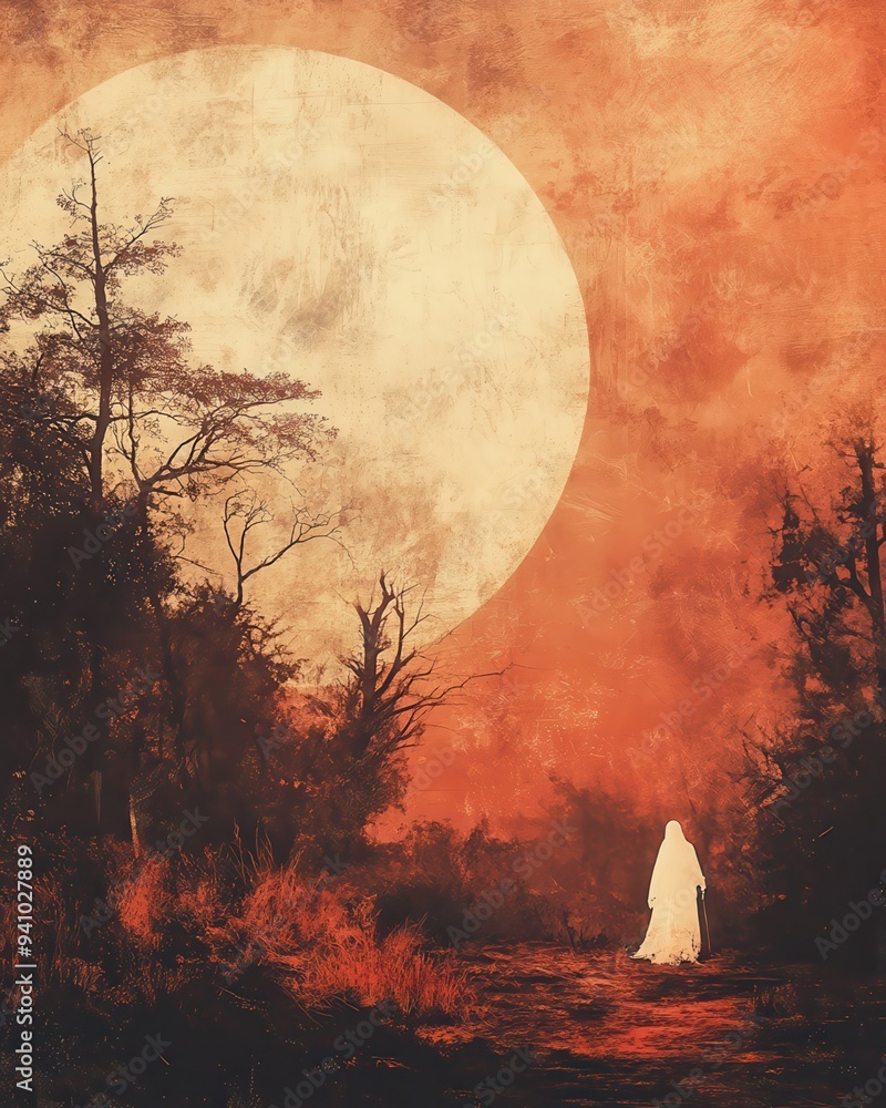 Fototapeta premium Halloween safari with ghostly figures in a creepy wilderness