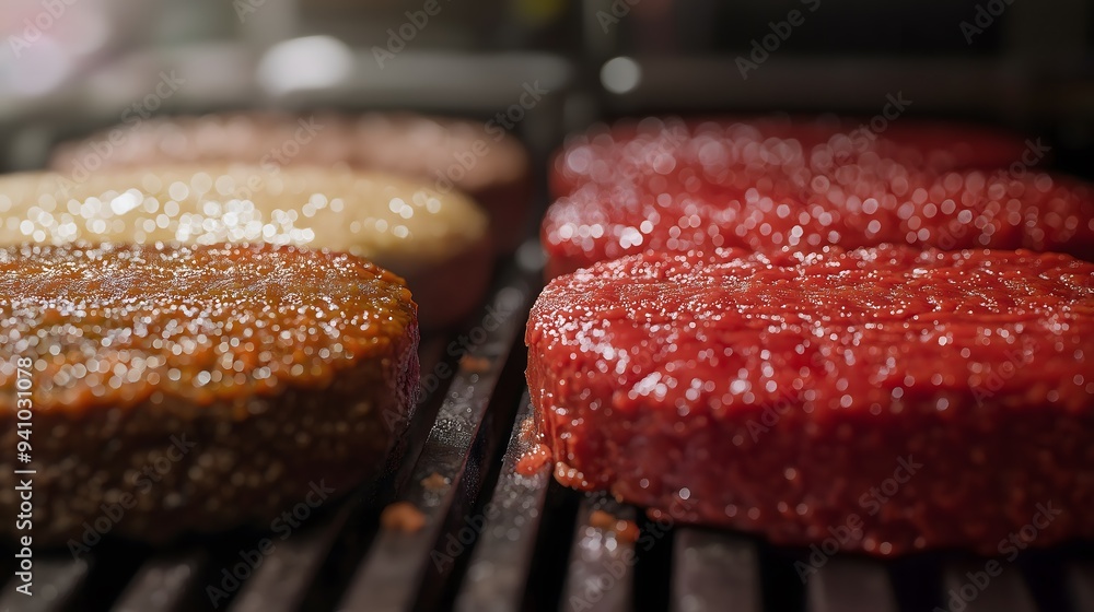 Juicy Burgers Sizzling on Grill, Close Up