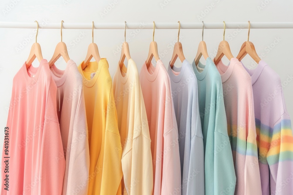 Clothing rack filled with vibrant shirts in various colors and patterns Clothing rack filled with vibrant shirts in various colors and patterns