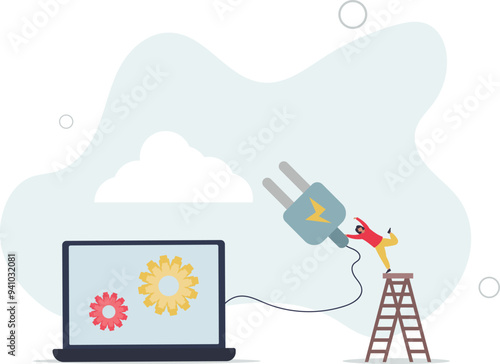 technology to share secured file and communicate with team while working remotely, upload and download files concept.