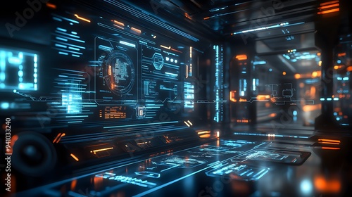 Futuristic Command Center with HUD Interface