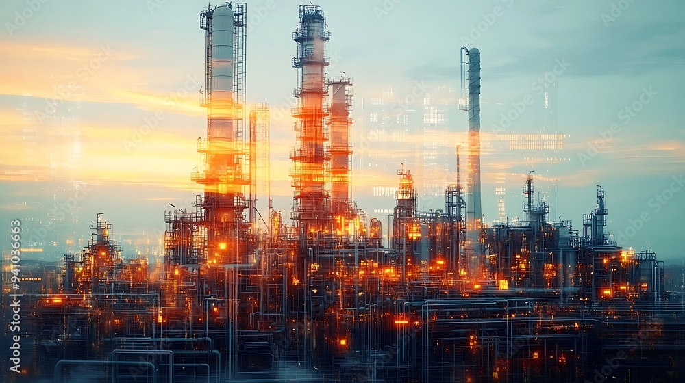 factory plant and energy industry concept in creative graphic design. Oil, gas and petrochemical refinery factory plant and energy industry concept in creative graphic design. Oil, gas and petrochemical refinery