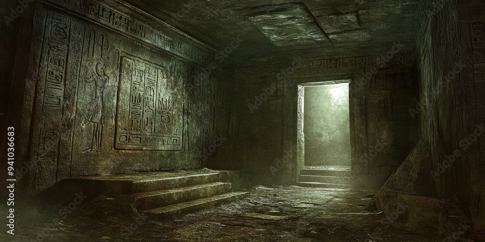 Ancient stone chamber with hieroglyphs and light. Ancient stone chamber with hieroglyphs and light.