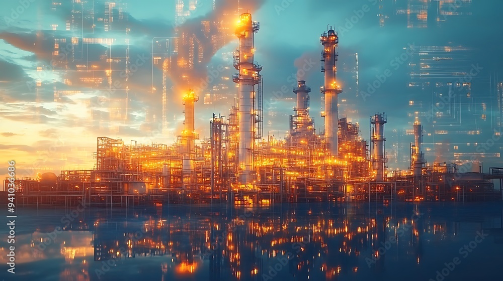 factory plant and energy industry concept in creative graphic design. Oil, gas and petrochemical refinery factory plant and energy industry concept in creative graphic design. Oil, gas and petrochemical refinery