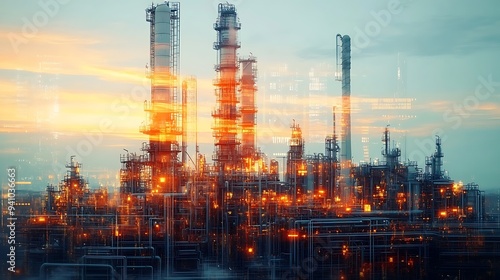 factory plant and energy industry concept in creative graphic design. Oil, gas and petrochemical refinery