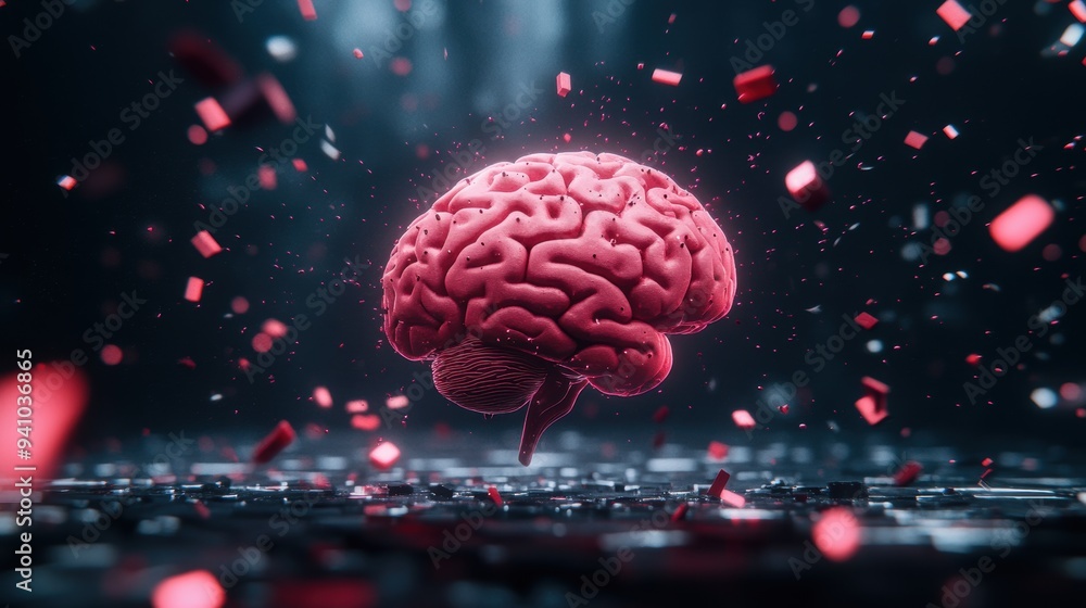 A virtual reality scene depicting a human mind connected to a digital brain, signifying the merging of human and artificial intelligence. A virtual reality scene depicting a human mind connected to a digital brain, signifying the merging of human and artificial intelligence.